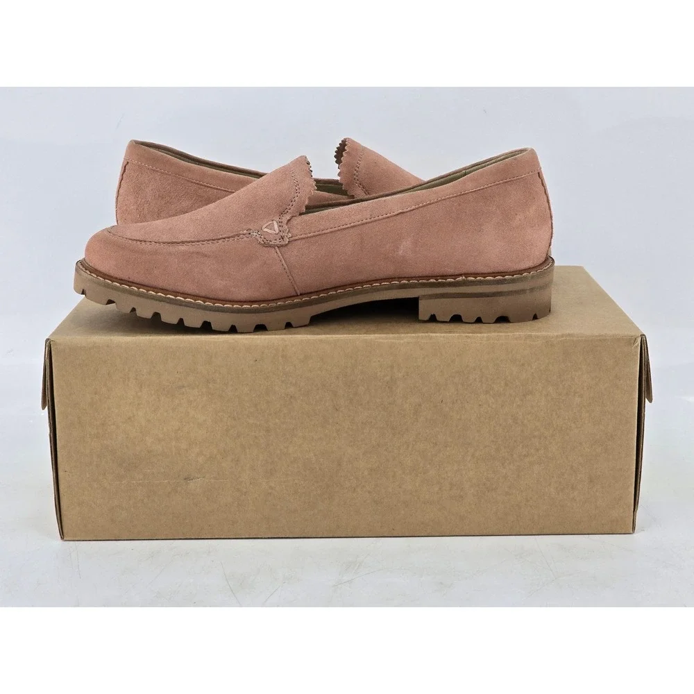 Trotters Fayth Loafers Womens 7.5 WW Pale Pink Suede Lug Sole - NEW